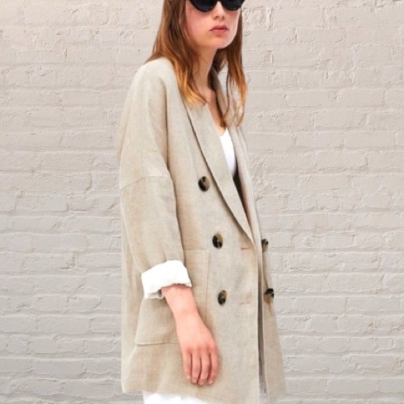 Zara Jackets & Blazers - Zara Women's Linen Double Breast slouchy Boyfriend Blazer Natural Tan Size M